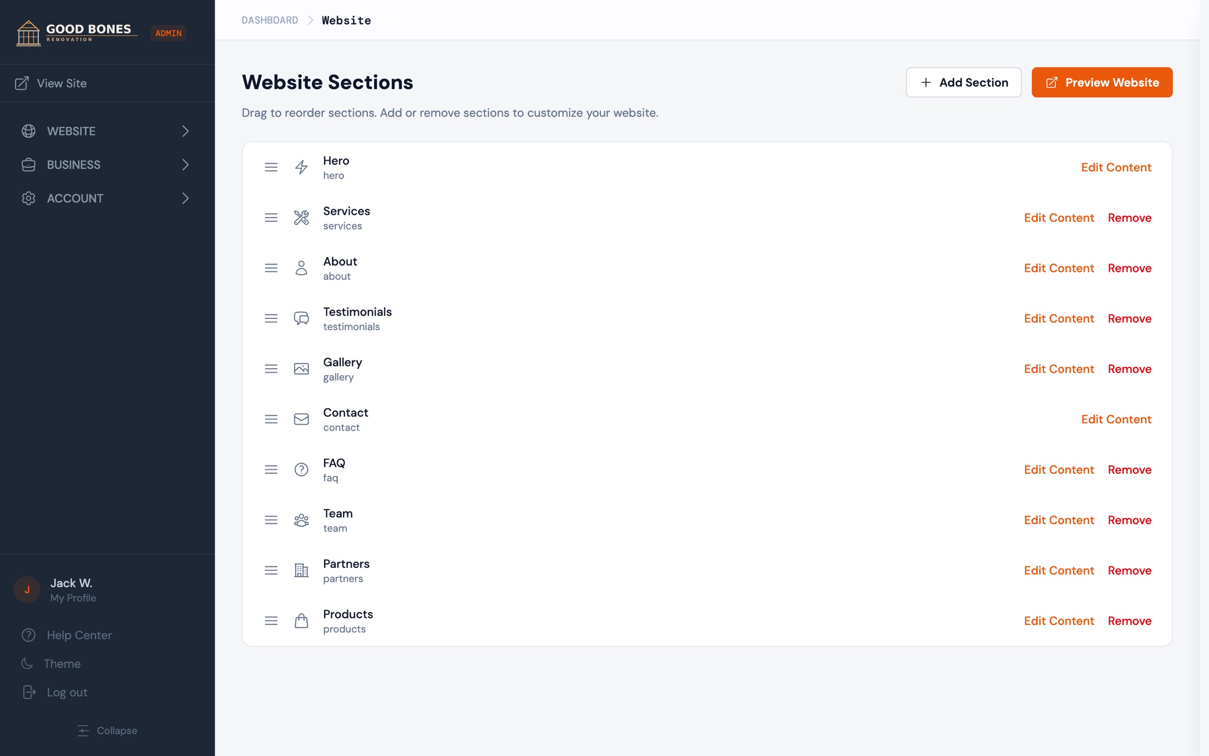 ContractorLink pricing section editor