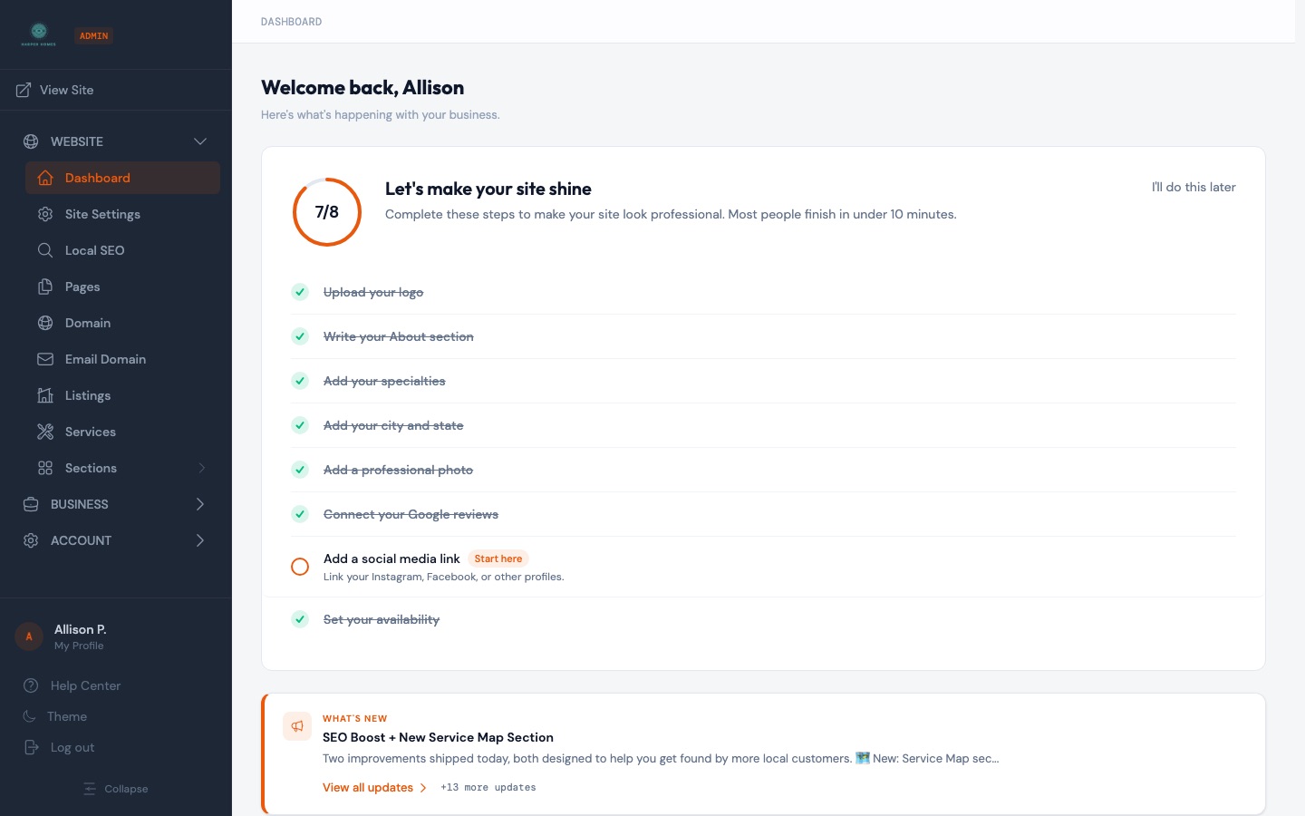 ContractorLink admin dashboard showing leads and recent jobs